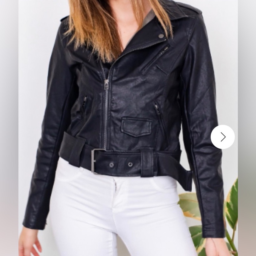 Gilli Black Belted Pleather Moto Faux Leather Jacket Women’s S Nwt